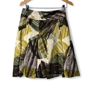 y2K NY & Co. Silk Blend Midi Flare Skirt Abstract Leaf Print sz 2